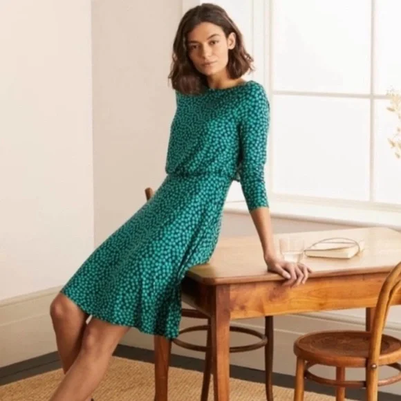 Boden NWT Green and Navy Polka Dot Dress Size 14R - Picture 6 of 12